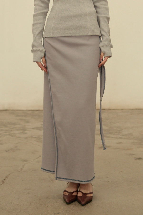 BASERANGE Cotton and Linen Ribbed Wrap Skirt Portugal BAS-SKGW-CH-WI24-HL Gray Blue